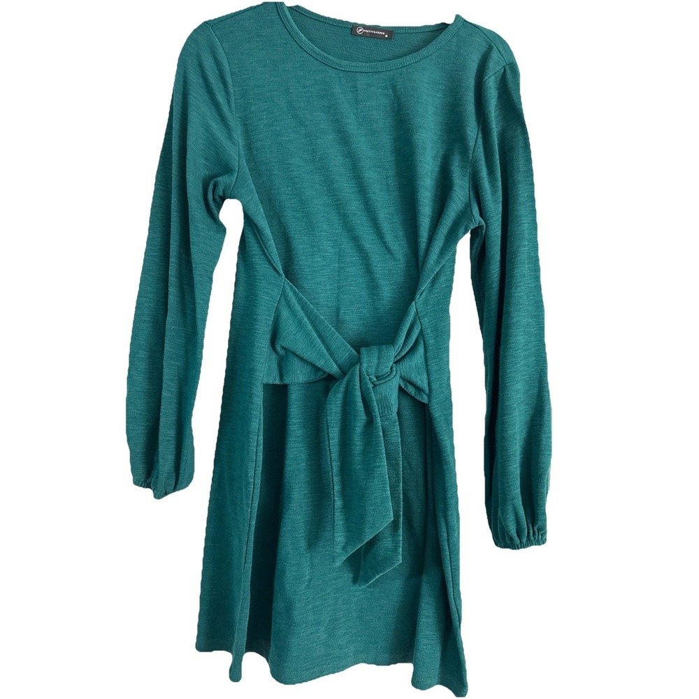 Christmas Pretty Garden Women's Green Sweater Dress M Front Tie Long Sleeve